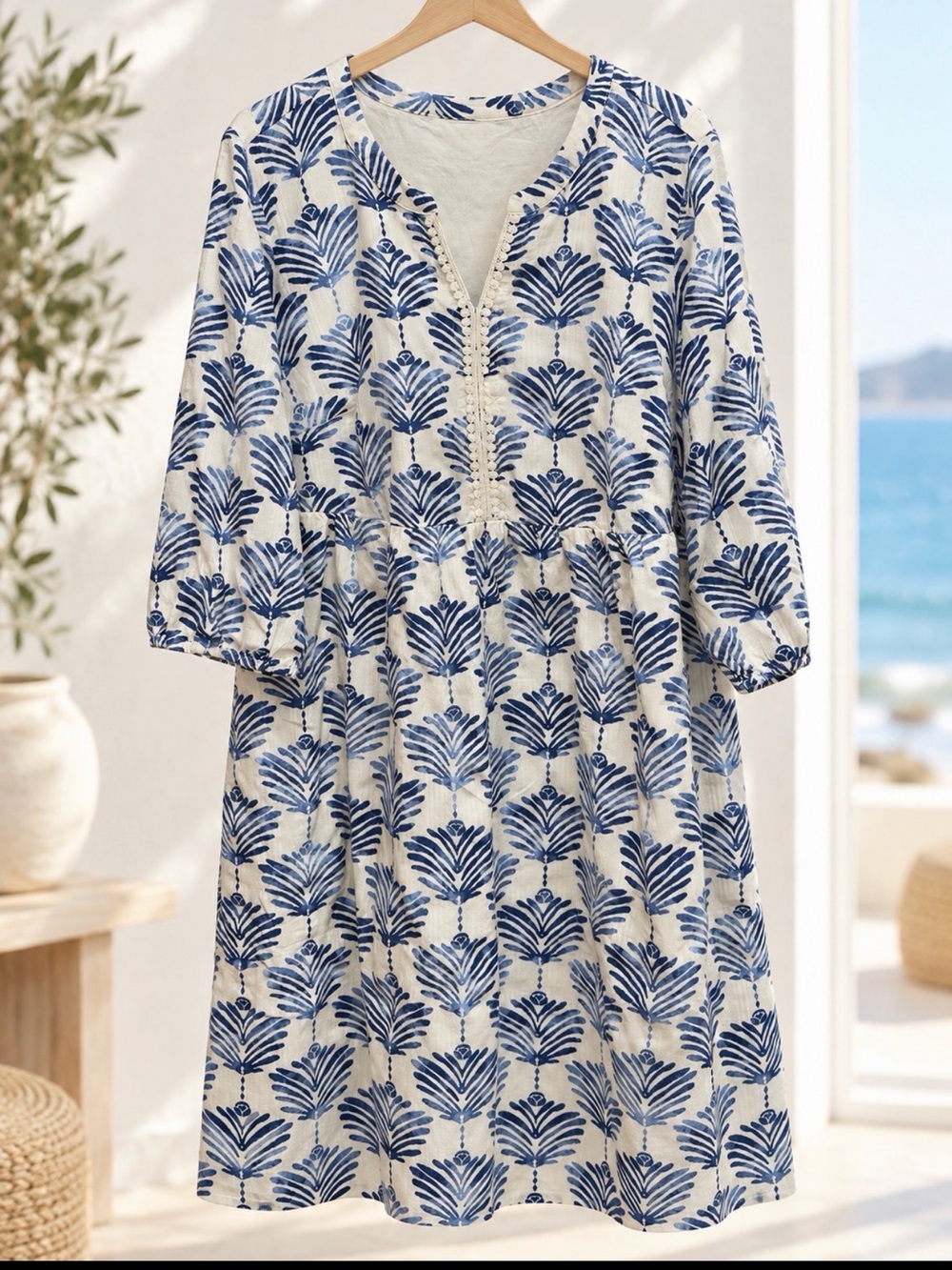 J. Jill Blue and White Block Print Midi Tunic Dress size 2X